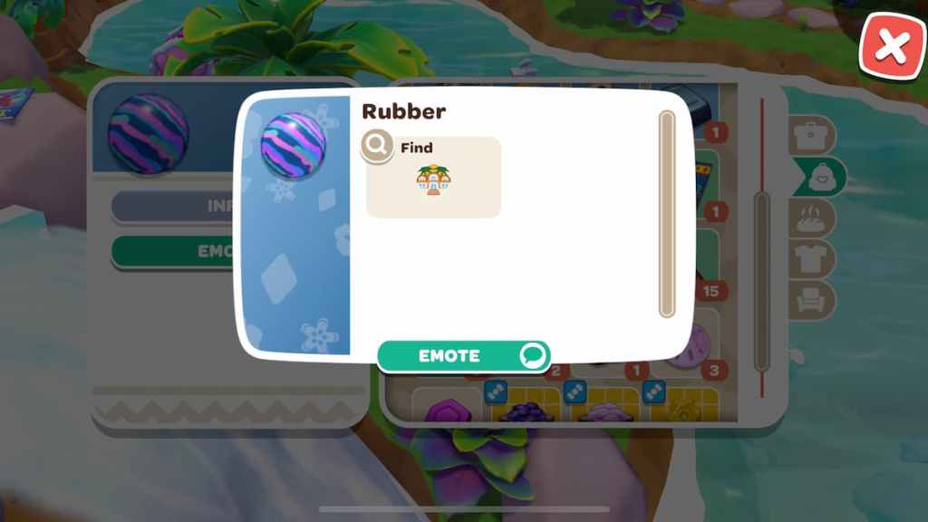 Descripción de Dónde encontrar caucho en Hello Kitty Island Adventure