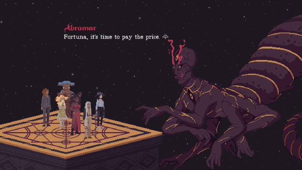Escena final del juego en The Cosmic Wheel Sisterhood