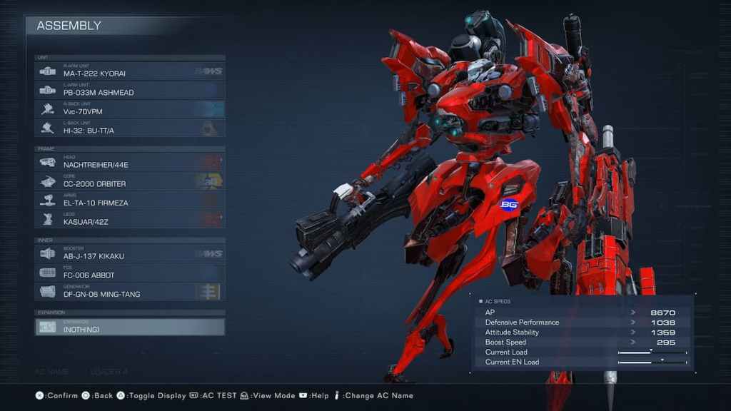 Construcción inicial cuerpo a cuerpo de Armored Core 6