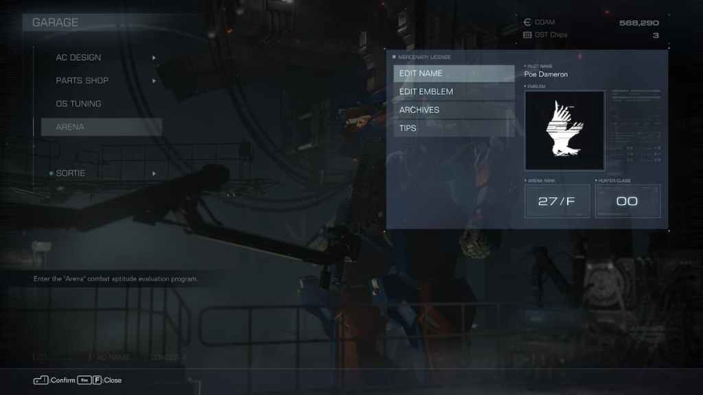 ¿Puedes cambiar el nombre del piloto en el menú de Armored Core 6?