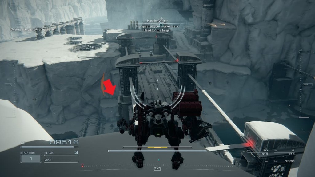 Ataca la ubicación del registro de batalla de la base de repostaje: Armored Core 6 LC1 y puente