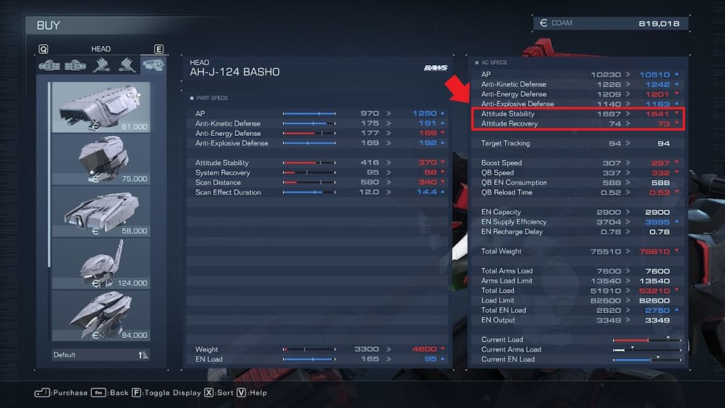 Cómo aumentar la capacidad de actitud en las estadísticas de Armored Core 6
