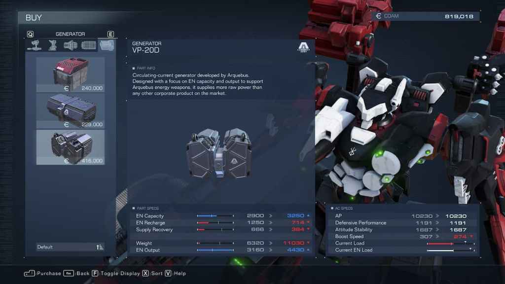 Construcción del tanque Armored Core 6 Best Generators