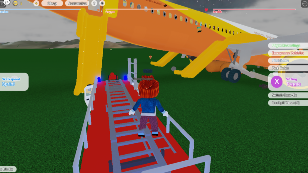 Captura de pantalla del simulador de aterrizaje de emergencia de Roblox