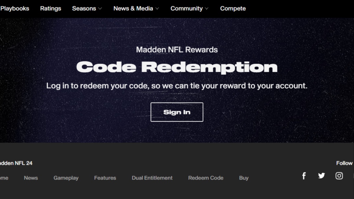 Página de canje de códigos de Madden 24 NFL