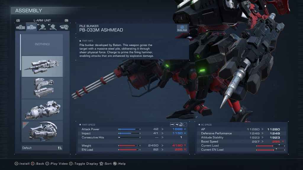 Cómo usar Pile Bunker en las estadísticas de Armored Core 6