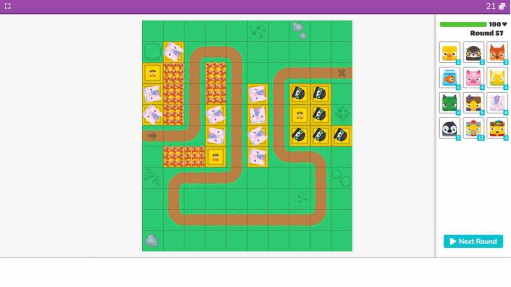 La mejor configuración de defensa de torres en el mapa de Bloocket