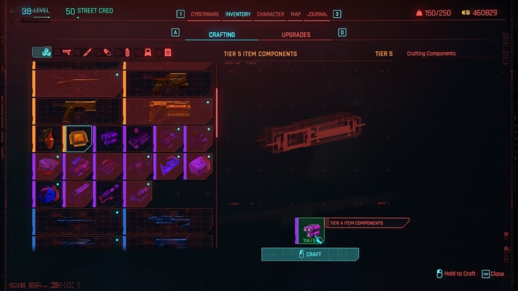 ¿Dónde comprar componentes en Cyberpunk 2077 2.0? menú de elaboración