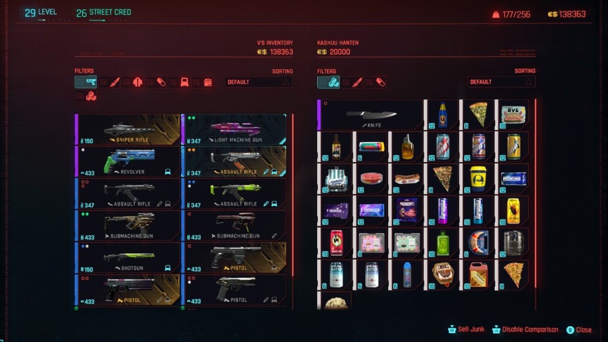 Inventario de vendedores de alimentos Cyberpunk 2077