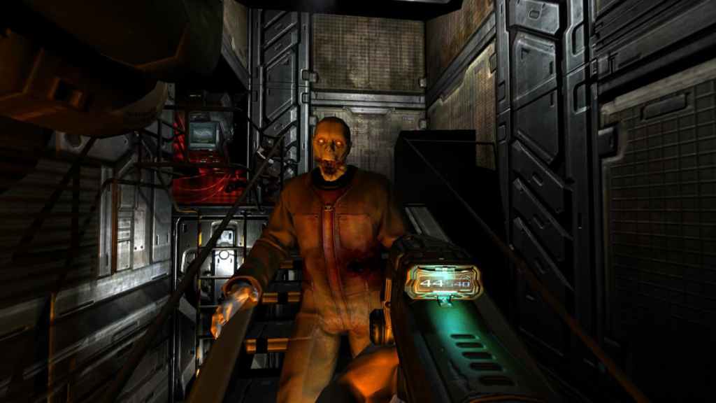 Disparando a muertos vivientes en Doom 3