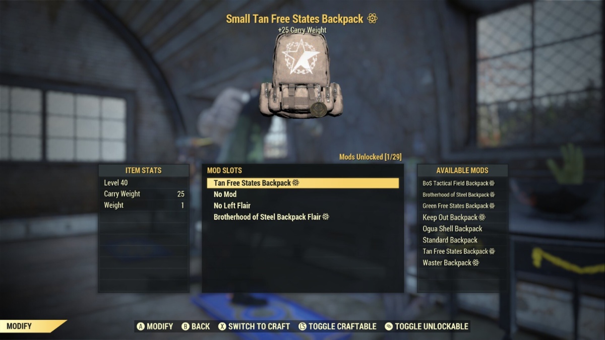 Modificación de la mochila Fallout 76