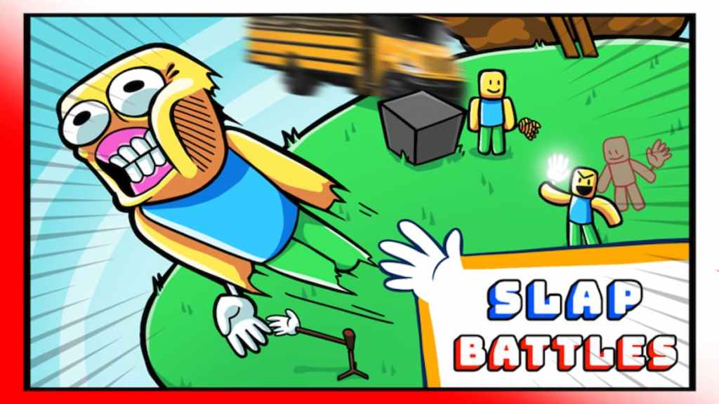 Un personaje de dibujos animados que sale volando después de una bofetada en Roblox Slap Battles